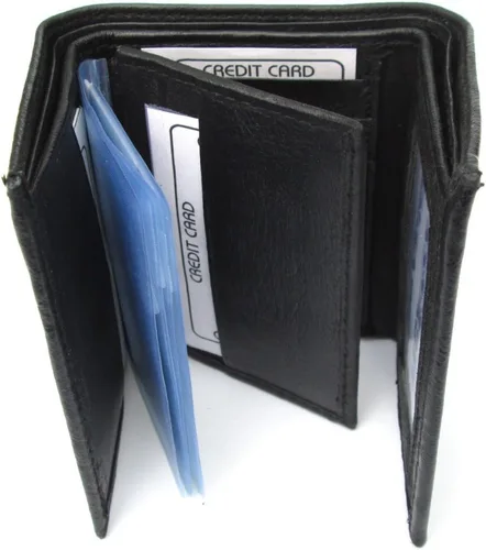Vista 3 de Dangerous Threads Cartera de cuero negro para hombre Cordero clásico Trifold 731, Negro -, Classic