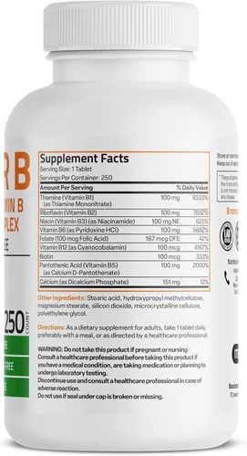 Vista 2 de Bronson Complejo de Vitamina B Super B 100 de Liberación Sostenida Contiene Todas las Vitaminas B (Vitamina B1, B2, B3, B6, B9 - Ácido Fólico, B12)