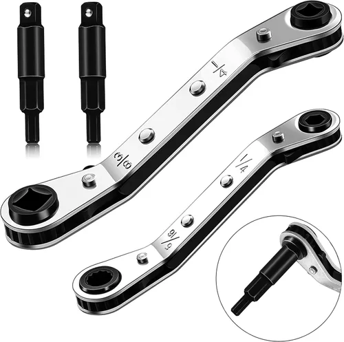 Vista 8 de Llaves de servicio HVAC: Llave de trinquete de válvula de aire acondicionado de 3/16” a 3/8” 5/16’’ x 1/4’’ con kit de adaptador de 2 bits