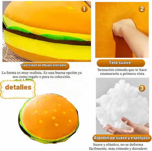Vista 3 de Almohada de hamburguesa con queso de felpa de 15.7 pulgadas