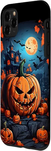 Vista 2 de iPhone 11 Pro Max - Funda para disfraz de Halloween con diseño de calabaza tallada espeluznante