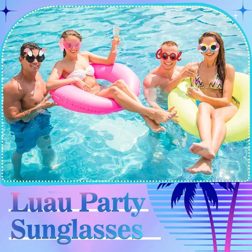 Vista 4 de Xuhal 36 gafas de sol Luau para fiesta, divertidas gafas hawaianas, gafas de sol tropicales divertidas, decoraciones de playa, recuerdos de fiesta