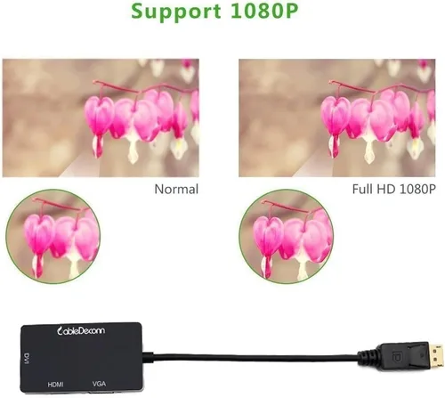 Vista 5 de Displayport multifunción Dp a HDMI/DVI/VGA macho a hembra 3 en 1 adaptador convertidor cable