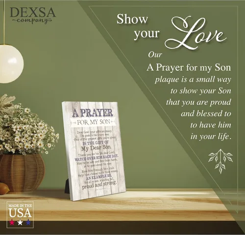 Vista 3 de DEXSA Placa de madera con texto en inglés "Son Praying", fabricada en los Estados Unidos, 6 x 9 pulgadas, marco vertical para decoración de pared