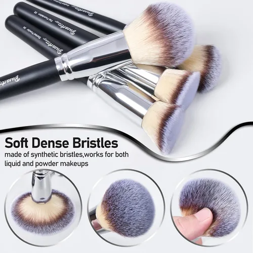 Vista 4 de Bueart Design 19 piezas Juego de brochas de maquillaje ULTRA SUAVE con etiqueta negra Incluye brocha grande para polvo, brocha plana para base