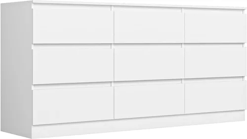 Vista 20 de Vibe & Dine Cómoda doble de 8 cajones, cómoda de madera moderna con amplio almacenamiento para armario, dormitorio, sala de estar, color negro