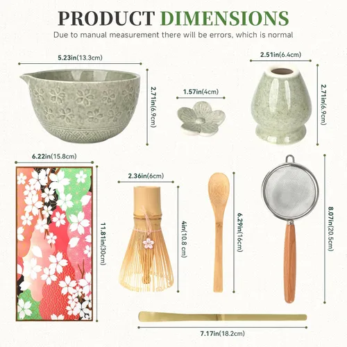 Vista 2 de Juego de batidor de matcha, utensilios de ceremonia de té japonés (8 piezas) con cuenco de matcha con boquilla (19 onzas), batidor de bambú, Verde