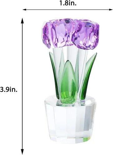 Vista 5 de YWHL Flor de tulipanes de cristal hecha a mano, regalos de tulipanes para mujeres, ramo de cristal, figuras coleccionables, adornos para decoración