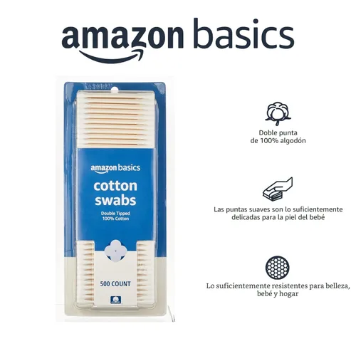 Vista 3 de Amazon Basics Hisopos de algodón para higiene personal y cuidado del bebé, 500 unidades, 1 paquete