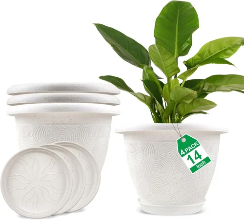 Vista 19 de Fodetyff Macetas de 6 Pulgadas para Plantas de Interior y Exterior, Juego de 6 Macetas Pequeñas de Plástico con Agujero de Drenaje y Bandeja, Maceta