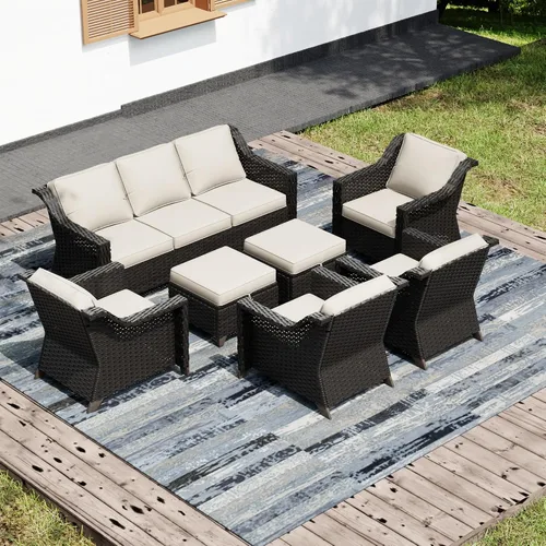 Vista 50 de Joyside Juego de 2 sillas de mimbre para patio, muebles de ratán para exteriores con reposabrazos anchos y cojines gruesos, tamaño grande mejorado