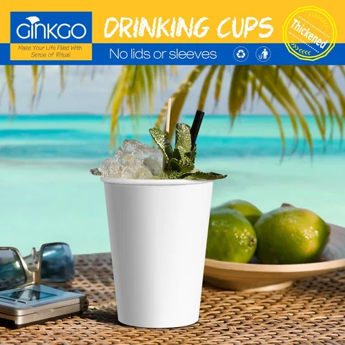 Vista 6 de Ginkgo 200 tazas de café desechables de 12 onzas a prueba de fugas, tazas de papel espesadas de papel blanco caliente tazas de café caliente