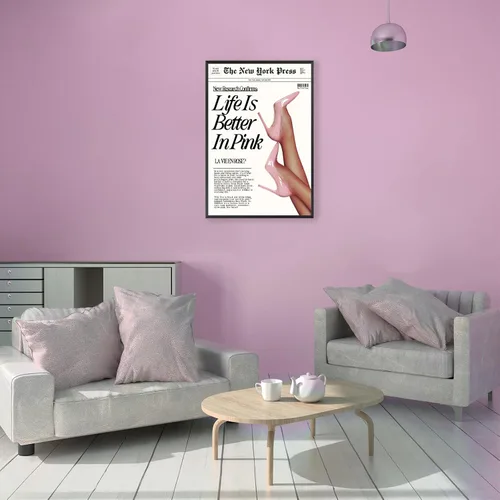 Vista 2 de Póster Retro de Noticias Rosa, Decoración de Habitación Coqueta, Impresiones de Arte de Pared de Nueva York Rosa Trendy Preppy, Decoración