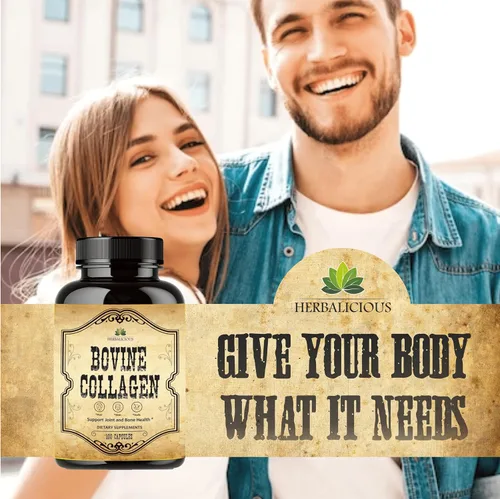 Vista 7 de HERBALICIOUS Suplementos de colágeno bovino para hombres y mujeres Péptidos de colágeno bovino hidrolizados alimentados con pasto Soporte
