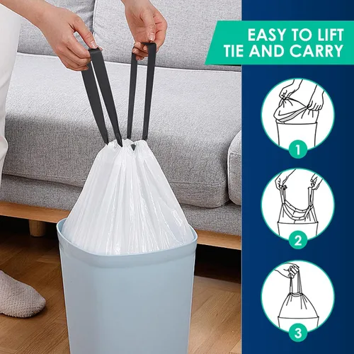 Vista 6 de Bolsas de basura mini de 1 galón 100 unidades, bolsas de basura resistentes con cordón de RayPard, para basureros pequeños de 3-4 litros, pequeños