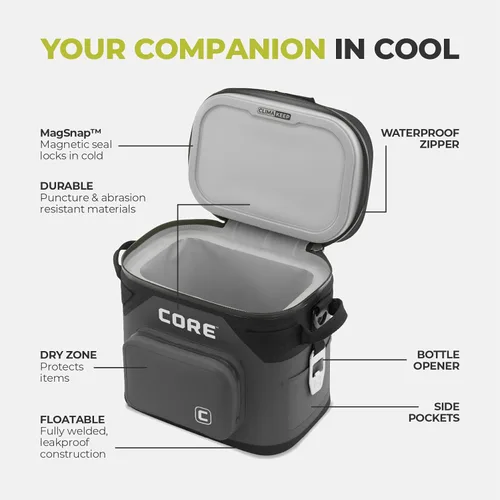 Vista 6 de CORE - Bolsa de enfriador suave a prueba de fugas magnética con cremallera impermeable Bolsa aislada enfriador portátil Mejor enfriador suave
