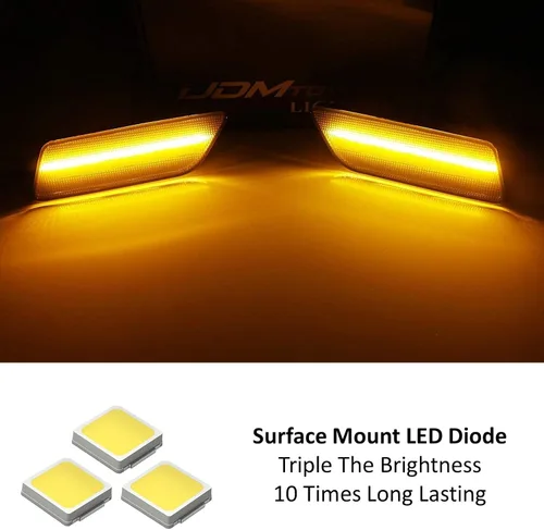 Vista 2 de iJDMTOY Kit de Luces Marcadoras Laterales de Parachoques LED Completas de Lente Transparente y Ámbar Compatible con Porsche Macan 2014-2024