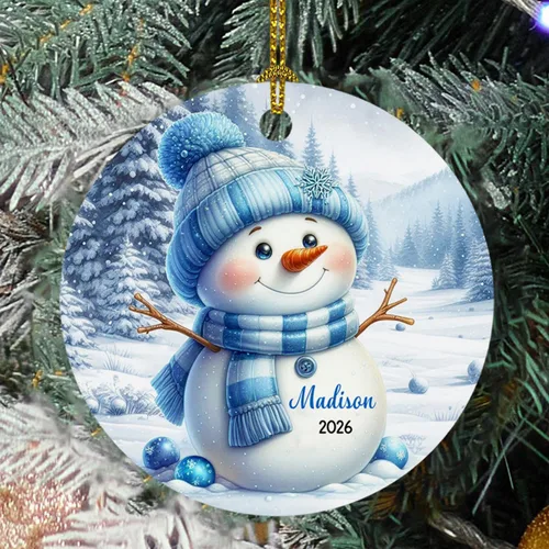 Vista 12 de Adorno de cristal de Navidad personalizado con nombre, muñeco de nieve personalizado para árbol de Navidad 2025, nuevo adorno de Navidad para bebé