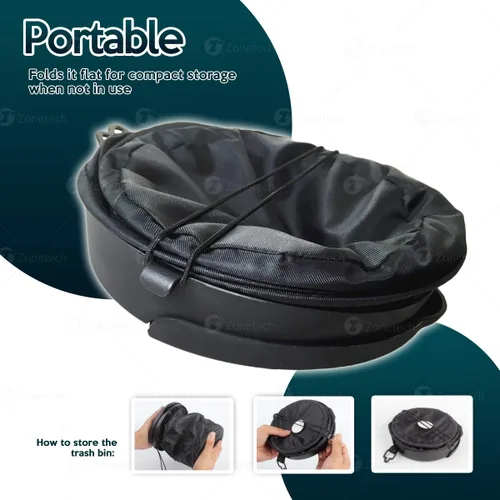 Vista 5 de ZONETECH Paquete de 2 basureros portátiles universales para automóvil, color negro, plegable, a prueba de fugas, para basura para organizar el auto