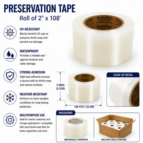 Vista 4 de Mr. Shrinkwrap Rollo de cinta de preservación de 2" x 108' - Transparente - MSW-712C