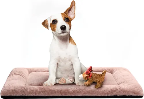 Vista 37 de Alfombrilla de cama para jaula de perro para perros extra pequeños. Cama de jaula de perro ultra suave. Alfombrilla de perrera lavable y Rosa