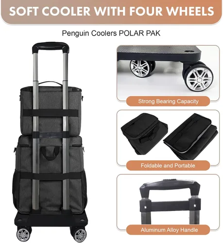 Vista 6 de Hielera suave con ruedas – Doble capa con bolsa de almuerzo plegable enfriador, grandes bolsas de hielo portátiles extraíbles a prueba de fugas