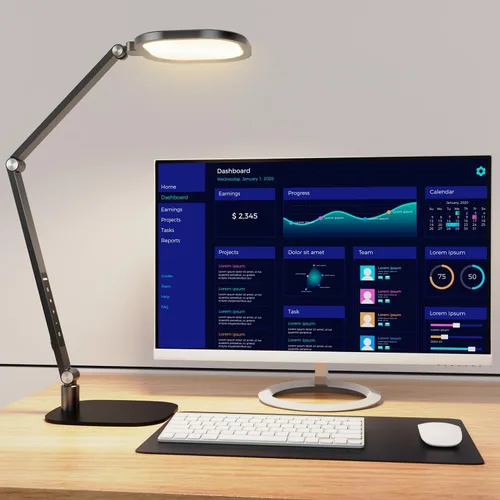 Vista 9 de Lámpara de escritorio LED para oficina en casa, luz de escritorio para videollamada, luz de computadora de 3 temperaturas de color y 10 niveles