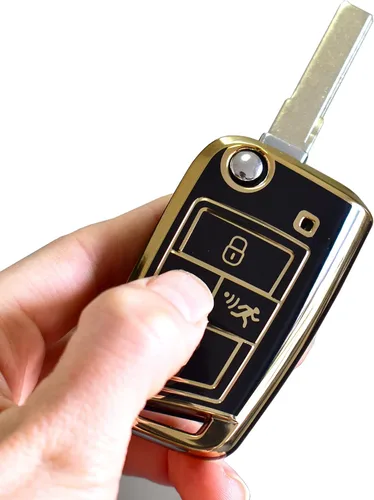 Vista 5 de SANRILY Golden-Edge - Funda para llavero de 4 botones para VW Tiguan Golf Jetta Polo Atlas Skoda de protección completa sin llave con llavero