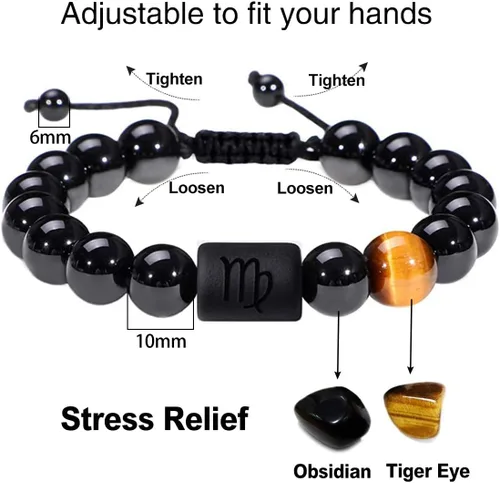 Vista 42 de SUMMER LOVE Father's Day Gifts Zodiac Bracelet for Men Women 10mm Natural Black Onyx Stone Star Sign Constellation Beaded Protection Bracelet