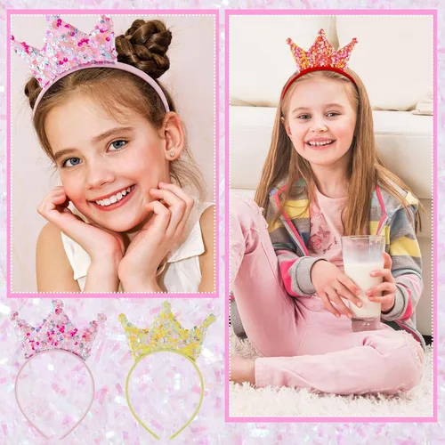 Vista 6 de Jenaai Paquete de 24 diademas de coronas de princesa, diademas con purpurina, corona, recuerdos de fiesta, decoraciones de fiesta de cumpleaños