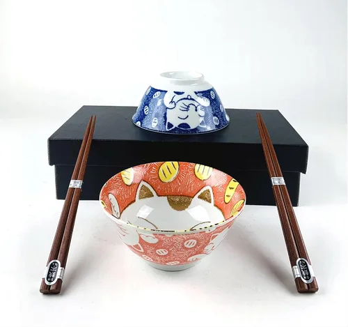 Vista 11 de JapanBargain 4689 - Juego de 2 cuencos y palillos de porcelana japonesa, cuencos de arroz y tazones de sopa, caja de regalo, fabricado en Japón