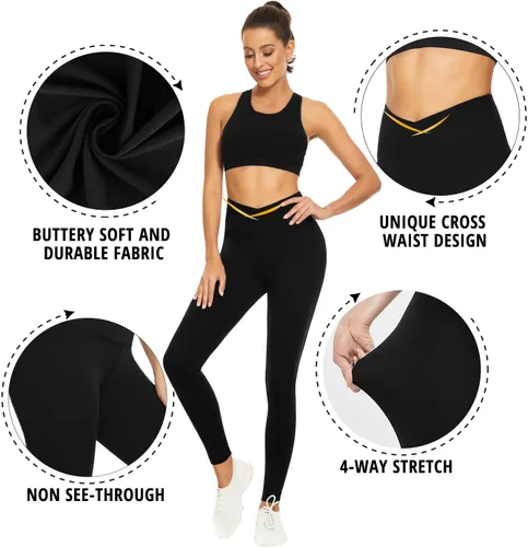 Vista 5 de Leggings de cintura cruzada en V para mujer, control de abdomen, suaves, para correr, cintura alta, no se transparentan, pantalones de yoga
