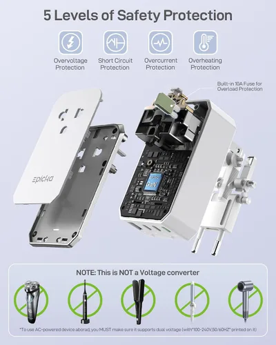 Vista 7 de EPICKA Adaptador de viaje universal Air 40W PD&QC con 1AC/3USB-C/1USB-A blanco (40W-White)