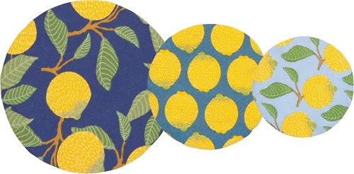 Vista 5 de Now Designs Lemons Save It - Juego de 3 fundas reutilizables de algodón para tazones y tarros de 3.5 pulgadas, 4.5 pulgadas y 6.5 pulgadas