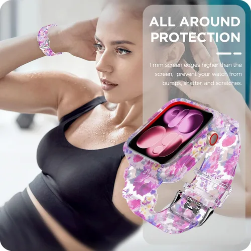 Vista 361 de DABAOZA - Correa transparente compatible con Apple Watch con estuche protector, correa deportiva de TPU con brillo para mujeres y hombres