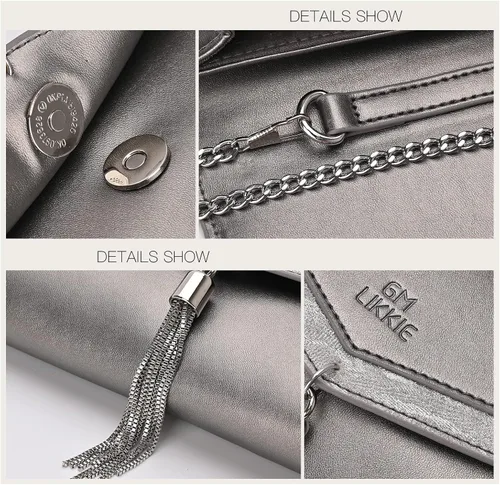Vista 6 de Clutch Purse for Women GM LIKKIE Envelope Evening Clutch Handbag Crossbody Foldover PU Leather Shoulder Bag
