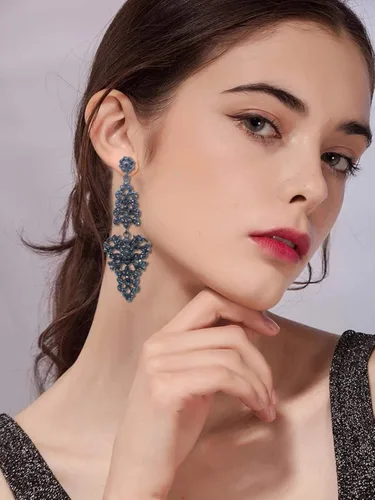 Vista 2 de Scarlvambo - Pendientes largos para novia con cristales austriacos para mujer