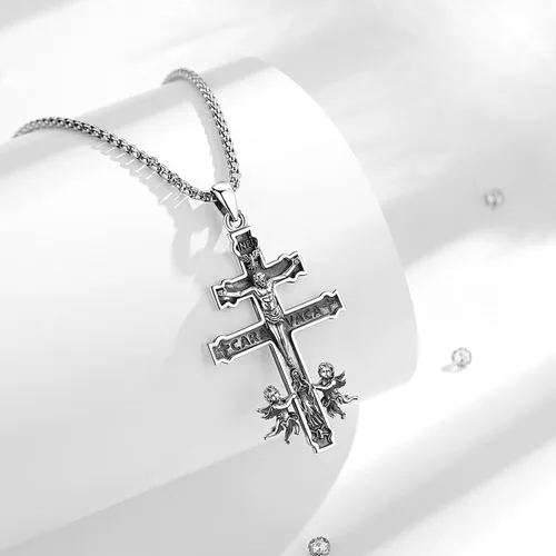 Vista 100 de Vito Collar de plata de ley 925 para mujeres y hombres, San Benito, crucifijo, Caravaca, San Cristóbal, San Judas, medalla patronal, amuleto