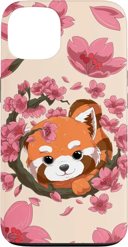 Vista 7 de Funda para iPhone 15 Pro Cute Red Panda y Sakura Cherry Blossom