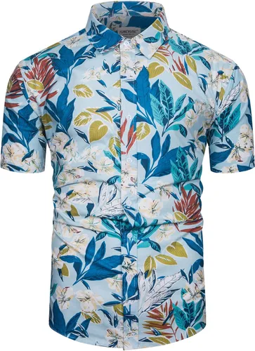 Vista 12 de TUNEVUSE - Camisa de manga corta para hombre con botones, diseño floral, camisa hawaiana de playa de verano de algodón Estampado de plátano.