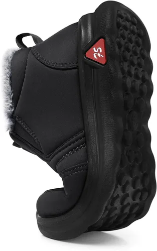 Vista 5 de SHIBEVER Botas de nieve de invierno para mujer botas de tobillo con forro de piel cálida negra y cómodas e impermeables para exteriores
