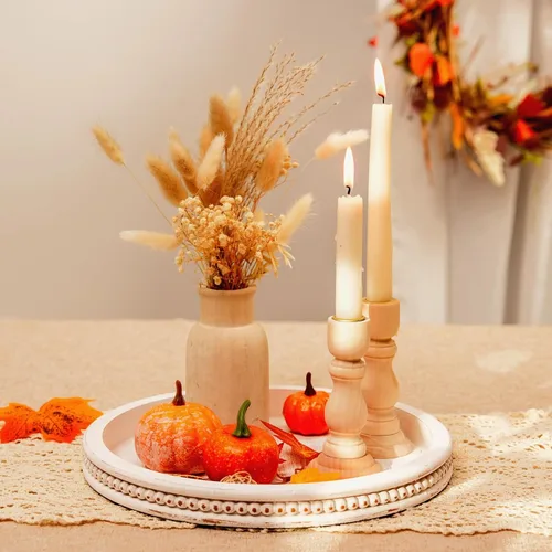 Vista 3 de Romadedi - Bandeja decorativa redonda de madera encalada, 11.8 pulgadas Bandeja de velas de granja para mesa de café, encimera de cocina, entrada