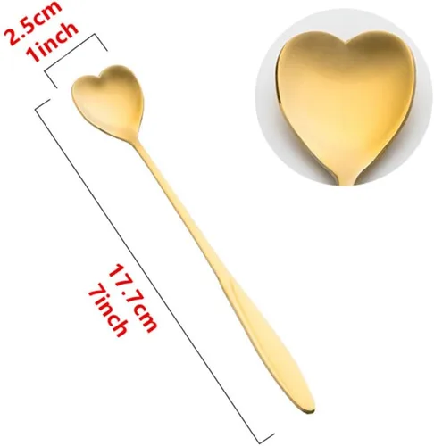 Vista 6 de Cucharas de acero inoxidable 304 para café, té, postre, bebida, mezcla, batido, vajilla, paquete de 8 (8 piezas en forma de corazón dorado)