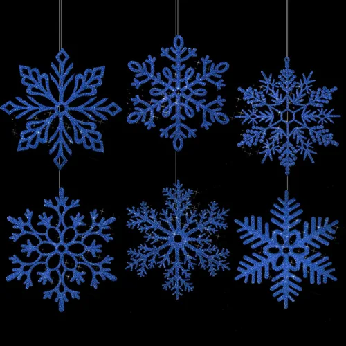 Vista 18 de Sratte 24 adornos de copo de nieve grandes de 16 pulgadas, copos de nieve colgantes decorativos con purpurina gigante, 6 diseños de adornos