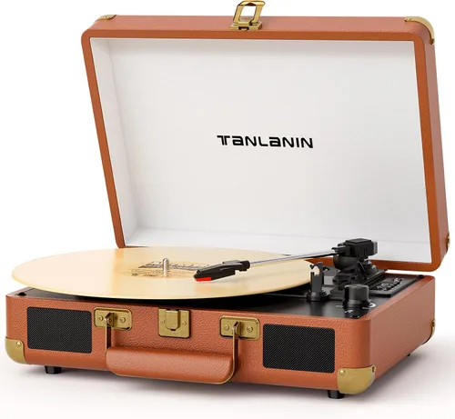 Vista 18 de TANALNIN - Tocadiscos de vinilo, tocadiscos portátil de maleta con Bluetooth de 3 velocidades con altavoces integrados, grabación USB, salida RCA