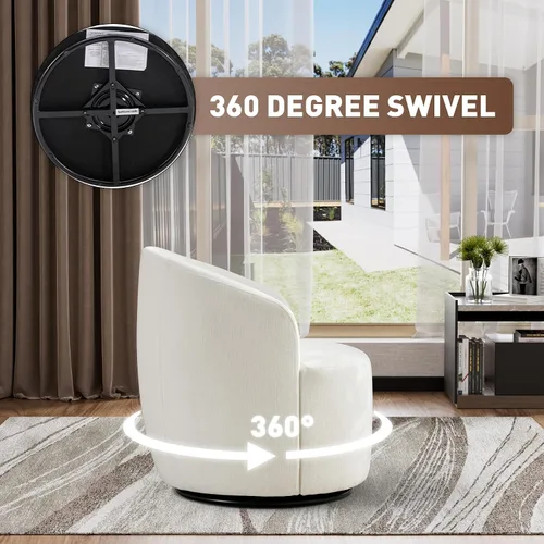 Vista 3 de Wrofly Silla giratoria de barril moderna, cómoda silla giratoria Boucle, cómoda silla redonda de chenilla, pequeña silla tapizada para sala