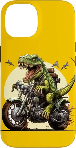 Vista 4 de Funda para iPhone 16 T-Rex Dinosaur Riding a Motorcycle