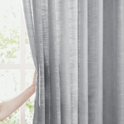 Vista 4 de FMFUNCTEX - Cortinas semitransparentes de lino gris para dormitorio y sala de estar, paneles de cortina gris de 213 cm de largo, cortinas de lino