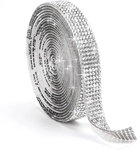 Vista 11 de Ribbli Cinta de diamantes de imitación de cristal autoadhesiva de 3 yardas, diamantes de imitación para manualidades, cinta plateada para decoración