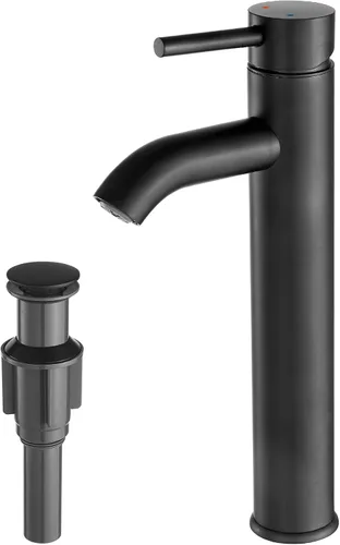 Vista 12 de Grifo de Baño Negro de Una Sola Manija, Grifo de Lavabo de Baño con Desagüe Pop-up, Grifo de Lavabo RV, Grifo Mezclador de Lavabo con Placa